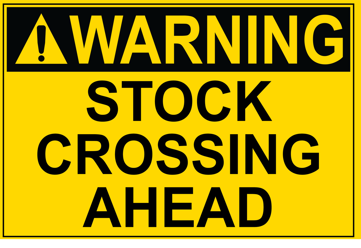 Stocker Over Sign Warning - Stock Crossing Ahead – Farm Safety Signs