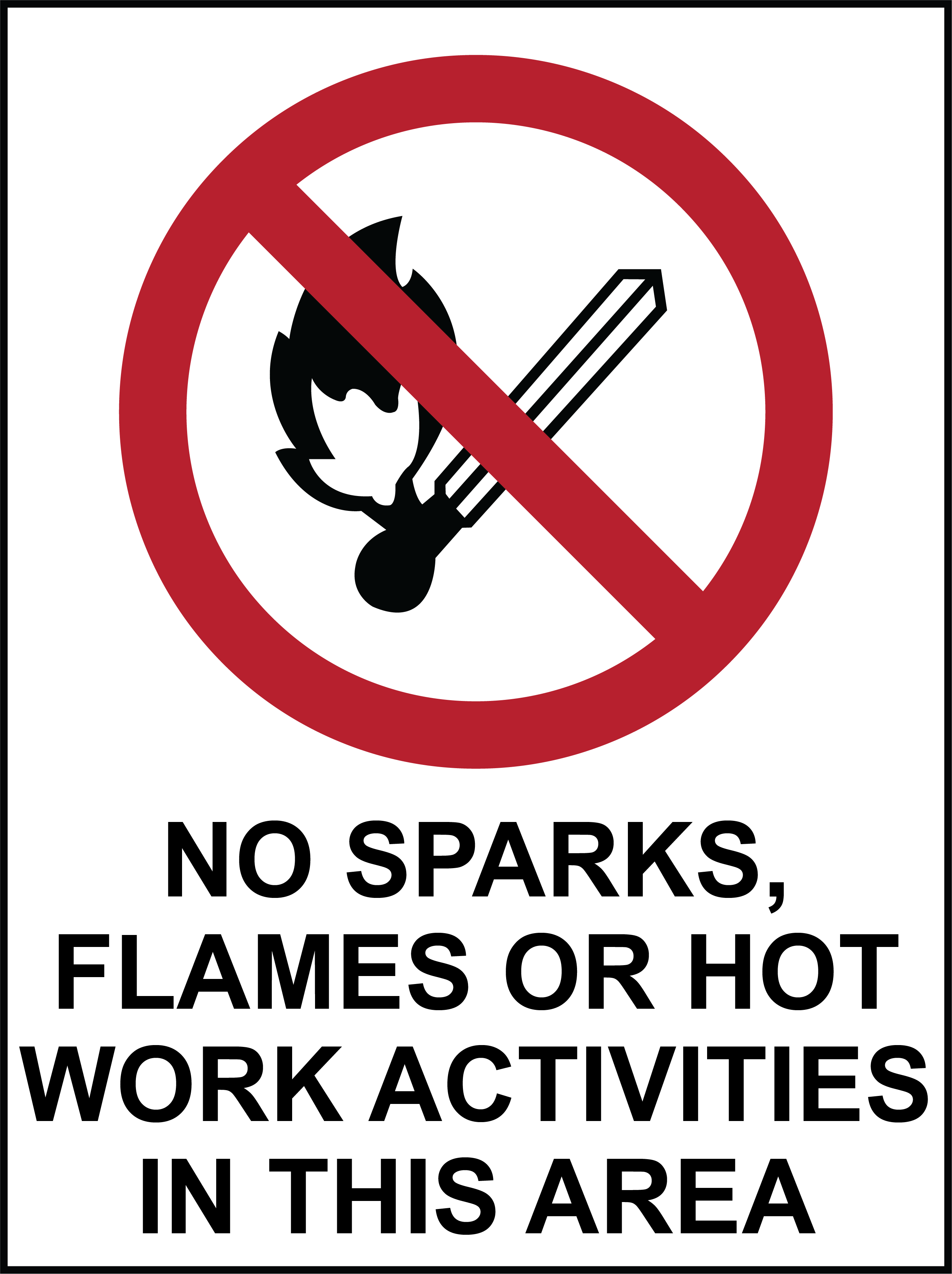 Prohibition - No Sparks, Flames Or Hot Work Activities In This Area ...